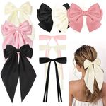 Asaisimg 9 Pcs Big Bow Hair Clips Set, Large Satin Bow Hair Slide Metal Clips for women, French Barrette Silky Long Tail Bowknot 90's Accessories Hair Clip Alligator Cute Girls Hairpin for Thick Hair