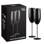 Oak & Steel - 2 Black Matte Champagne Flutes, 280ml - Stainless Steel Black Matte Prosecco Glasses with Gift Box