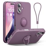 ABITKU Ring Stand Case for iPhone 16, Liquid Silicone Slim Design Support Magnetic Car Mount (with Wrist Strap Lanyard) Phone Cover for iPhone 16, 6.1 inch (Lilac Purple)