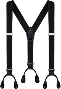 Men's 6 Button Hole 35mm Wide Elastic Suspenders Leather Trousers Braces Belt ac4757 (Black)