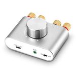 Nobsound Mini Bluetooth 5.0 Power Amplifier, Stereo Hi-Fi Digital Amp 2.0 Channel 50W×2 with AUX/USB/Bluetooth Input, Wireless Audio Receiver, PC Sound Card with Power Supply (Silver)