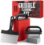 15-Piece Griddle Cleaning Kit, 10 Scouring Pads, 2 Grill Stone Bricks, 1 Indoor Grill Scraper, 2 Handles, Griddle Cleaner Kit for Blackstone & Weber BBQ Flat Top, Griddle Cleaning Accessories