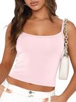 Trendy Queen Womens Spaghetti Strap Tank Tops Adjustable Cute Camisole Going Out Crop Tops Summer Clothes, Pink, XL