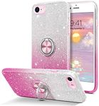 DUEDUE for iPhone SE 2020 Case,iPhone SE 2022 Case,iPhone 8/7 Case,Glitter Bling Sparkly Cute Phone Cover with Ring Stand Shockproof TPU Slim Protective Case for iPhone 7/8/SE2/SE3, Pink