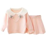 Bold N Elegant Baby Girl Warm Woollen Knitted Cardigan Top & Skirt Winter Party Dress for Infant Toddler Girl (3-4 Years, Pink)