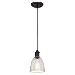 63385 One-Light Indoor Pendant, Oil Rubbed Bronze Finish with Clear Ribbed Glass