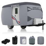 Fiberglass Travel Trailer Cover, Upgraded Camper Cover Waterproof Fits 13'-16' Trailers, Camping Trailer Cover with Windproof Strap, 7 Layers Fiberglass Camper RV Cover, Camper Trailer Cover, Anti-UV