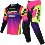 Willbros Motocross Jersey Pants Combo Women MX Gear Set Dirt Bike Offroad Riding Protective Suit Black Pink Yellow (Jersey XXL Pants 38)