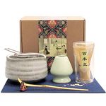 Artcome Matcha Tea Set, Matcha Whisk, Traditional Scoop, Matcha Bowl, Ceramic Whisk Holder, Handmade Matcha Ceremony Kit for Traditional Japanese Tea Ceremony White(7 Pcs)