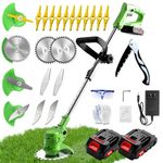 Weed Wacker, Battery Powered Weed Wacker with 2 Batterie and 1 Charger, Electric Weed Wacker, Cordless Weed Wacker with 3 Different Blade, Retractable Length, Adjustable Head, Suitable for Home Garden