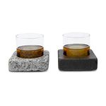 Cool Coaster 6 Piece Set- Includes: Two 4" Square Granite Aluminum-Lined Chilling Coasters, Two 8 oz Glass Tumblers & Two(2) "On The Rocks Solid Granite Whisky Stones by Sea Stones