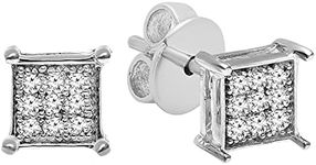 Dazzlingrock Collection 0.10 Carat (ctw) Round White Diamond 4.5mm Square Micro Pave Hip Hop Iced Out Studs in 925 Sterling Silver, Push Back, Unisex Design Ladies, Mens Real Diamond Earrings
