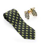 Masonic Acacia Leaf 100% Silk Woven Tie & Matching Cufflinks