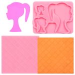 Fashion Girl Head Silicone Mold, Doll Head Chocolate Mold, Plaid Letters Candy Baking Molds for Cake Decoration Cupcake Topper Fondant Sugarcraft Gum Paste Clay Resin