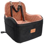 Lealchum Dog Booster Car Seat for S/M Dogs Up to 35lbs,Soft 6in Elevated Cushion,Fits in Front/Back Seat,Fully Detachable and Washable,2 Storage Pockets & 3 Straps,Easy to Install (Black/Brown,Medium)