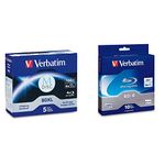 VERBATIM M-Disc BDXL 100GB 6X with Branded Surface – 5pk Jewel Case Box, Blue, 98913 & Verbatim BD-R 25GB 16X Blu-ray Recordable Media Disc - 10 Pack Spindle