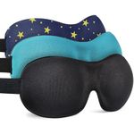 Sleep Mask Invisible Alar Deep Orbit 3D Eye Mask Ultra Lightweight & Comfortable Sleeping Mask Eye Sleep Mask for Travel, Nap, Shift Works (Black&Blue&Stars, 3 Count（Pack of 1)