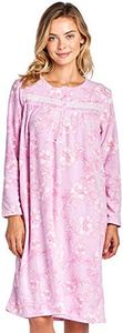 Casual Nights Women's Long Sleeve Micro Fleece Cozy Floral Night Gown - Pink - Small