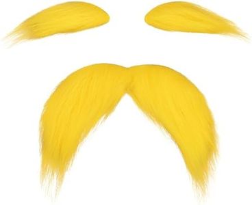 Yellow Mustache and Eyebrows Fake Beard for Kid & Adult, Cosplay Halloween Costume Accessories Funny Party Favor Men Women, Brown