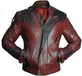 Guardians Real Leather Jacket Mens - Galaxy Themed Maroon Mens Jacket - In Movie Inspired Styling - Size Large