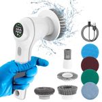 Electric Spin Power Scrubber, New 2024 Electric Scrubbing Brush with 8 replaceable Brushes, 2 Gears adjustable and 1-100% Battery Display IPX7 Electric Scrubber for Bathroom, Kitchen, Pantry, Corner