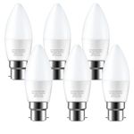 Eastiya B22 LED Candle Light Bulbs 60 Watt Equivalent, 3000K Warm White Bayonet Light Bulb, 600LM 6W Type B Candle Bulbs Bayonet for Ceiling Fan, Non-Dimmable, Energy Saving LED Bulbs, Pack of 6