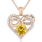 Jewlpire Infinity Heart Necklace for Women Girls with 925 Sterling Silver Chain, CZ Diamond Rose Gold Necklaces for Women, Christmas, Valentines, Birthday, Gift for Women Wife-Citrine