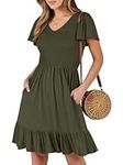 ANRABESS Women's Summer Casual Dress Adjustable Spaghetti Strap Beach Cover Up Tank Mini Dresses, Army Green, Small