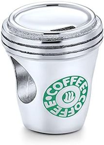 Latte Lover Travel Mug Drink Coffee Cup Charm Bead For Women Teen Students .925 Sterling Silver Fits European Charm Bracelet