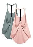 icyzone Workout Tank Tops for Women - Gym Yoga Shirts, T-Back Sport Running Tank Top, 2-Pack (S, Dusk Blue/Pale Blush)