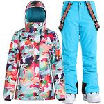 IMPHUT Women's Ski Jackets and Pants Snowboarding Snowsuit Coat Warm Hooded Waterproof Windproof Insulated, Camouflage Blue, Small