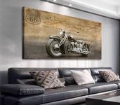 arteWOODS Vintage Motorcycle Canvas Wall Art - Historic Route 66 Retro Vehicle Pictures for Men Boys Bedroom Wall Decor Modern Motorcross Canvas Print Artwork Home Office Wall Decoration 20" x 40"