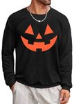 Mainfini Men's Novelty Sweatshirt Ribbed Cuffs Halloween Pumpkin Face Hoodie Long Sleeve Crewneck Jack O Lantern Shirt M