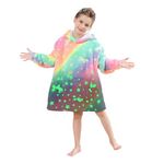 softan Glow in The Dark Blanket Hoodie for Kids, Super Warm and Cozy Plush Sherpa Flannel Wearable Hooded Blanket with Giant Pocket, for 2-6 Year Old Boys & Girls