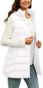 MODERN BUBBLE Long Puffer Vest Women with Hood Lightweight Packable Sleeveless Vest for Spring, Fall & Winter(US, Alpha, Medium, Regular, Regular, White-Fleece-lined)