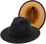 Gossifan Womens & Mens Two Tone Wide Brim Fedora Hats with Classic Belt Patchwork Felt Hats