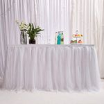 MYMM 6ft / 182cm White Table Skirt, Romantic Tulle desk gauze, Table Decoration, Snowflake Wonderland Tutu Table Cloth, for Baby Shower, Wedding, Birthday, Party, Bar, Prom, Valentine's Day Christmas