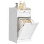 VASAGLE Bathroom Laundry Cabinet with Basket, with 1 Drawer and 1 Hidden Laundry Hamper, Freestanding, Tilt-Out Laundry Basket with Handles, 15.8 x 15.8 x 31.5 Inches, Cloud White UBBC741W01