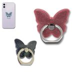 Crysendo Butterfly Finger iRing Stand, Pack of 2 Shiny Glitter 360°Rotation Universal Phone Grip Holder Kickstand (Muticolor)