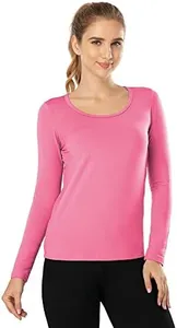 MANCYFIT Womens Thermal Tops Fleece Lined Shirt Long Sleeve Base Layer Scoop Neck Pink Small