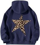 WDIRARA Women's Leopard Star Graphic Hoodie Long Sleeve Oversized Pullover Top Casual Sweatshirt Blue Small