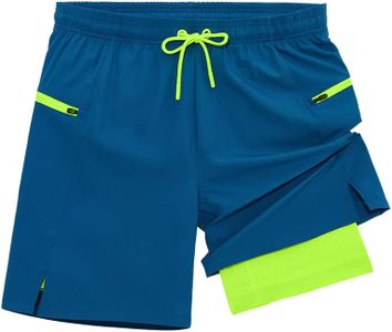 veepro Mens Running Shorts 2 in 1 Quick Dry Gym Workout Shorts Lightweight 7" Athletic Exercise Training Shorts with Compression Liner Zip Pocket Blue 2XL