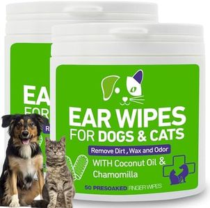 Ear Cleaner Wipes for Dogs and Cats - Dog Ear Wipes for Dirty, Waxy, Smelly Ears - Sooths & Deodorizes, Itchy Ear Relief - 100 Count Finger Wipes (2 Packs)