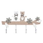 SPOTTED DOG GIFT COMPANY Coat Hooks Wall Mounted Wooden Coat Rack Hanger with 4 Hooks for Clothes Keys, Cute Cat Animal Themed Decorative Room Decor Home Accessories for Cat Lovers Adults Kids