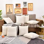WANZELONYO Throw Pillow Covers Bulk Plain Linen Blank Couch Cushion Case for Vinyl Sublimation HTV Ironing Craft Embroider Decoration 18 x 18 Inch Beige Set of 10