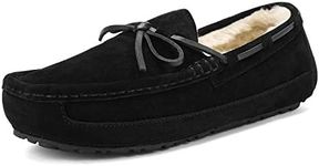 DREAM PAIRS Men's House Slippers Moccasin Indoor Outdoor Fuzzy Furry Loafers Suede Leather Warm Comfortable Shoes,Size 8,02-Black,AU-LOAFER-01