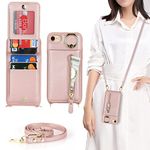 Jaorty for iPhone SE 2022/2020 Phone Case with Card Holder,for iPhone 7/8 Case Wallet for Women with Strap,Crossbody Lanyard Cases with Credit Card Slots Kickstand Ring Holder Case,4.7",Rosegold