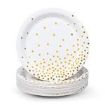 Party Paper Plates, 50-Pack Disposable White and Gold Plates, Foil Polka Dots, 22.86 Centimetres
