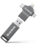 SUDEHO MFi Certified USB Stick 128GB for iPhone, 4-in-1 Flash Drive with USB 3.0 High-Speed, Multi-Device Memory Stick for iPhone/iPad/Android/PC/Mac, Easily Back Up Photos, Videos & Music, Black