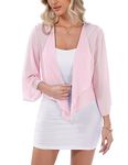 Aottori Pink Chiffon Bolero Cardigans for Women UK Ladies Summer 3/4 Sleeve Cropped Shrugs Shawl Jackets Casual Evening Wedding Light Pink XL